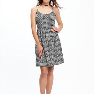 Old Navy Black and White Fit & Flare Floral Mini Dress | Size M